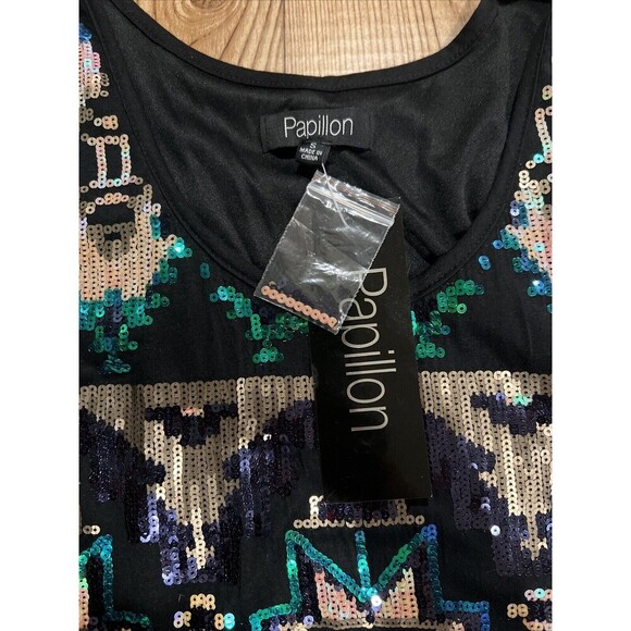 Papillon Women Sequin Geometric Design Tank Mini Dress Sleeveless Black Sz Small - Picture 2 of 6